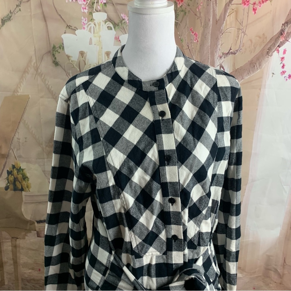 Derek Lam 10 Crosby Checker Plaid Flannel Tie Tunic Dress - Picture 3 of 14